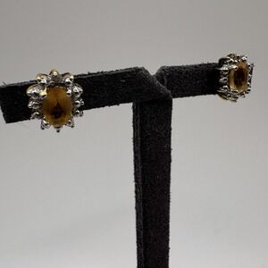 925 Sterling Silver Yellow Gem Oval Halo Stud Earrings & Pendant Set November